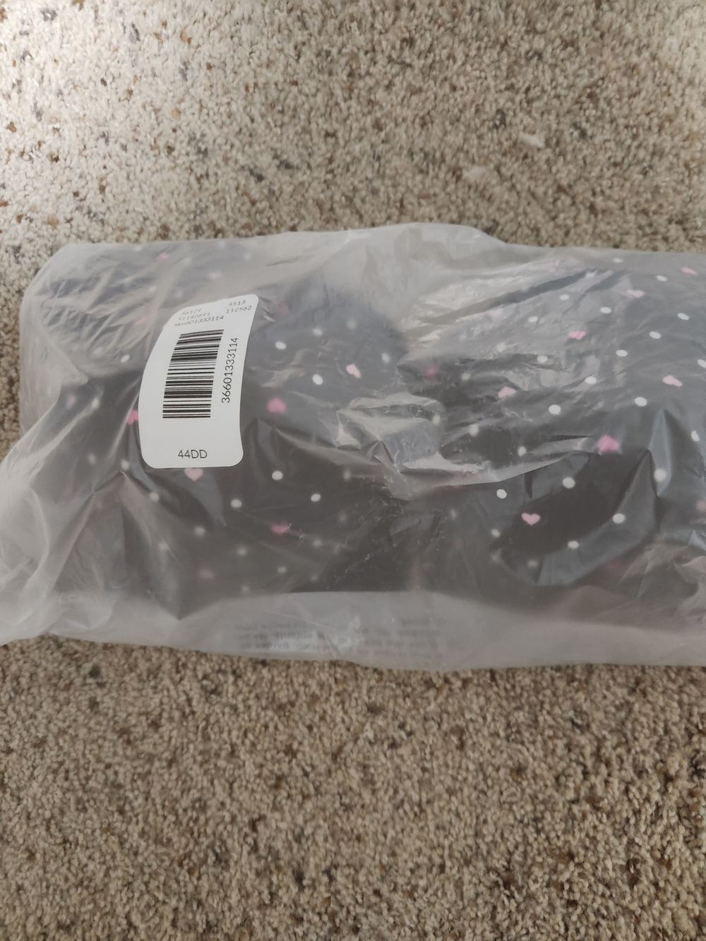 Cacique Black Bra with Pink and White Heart Print